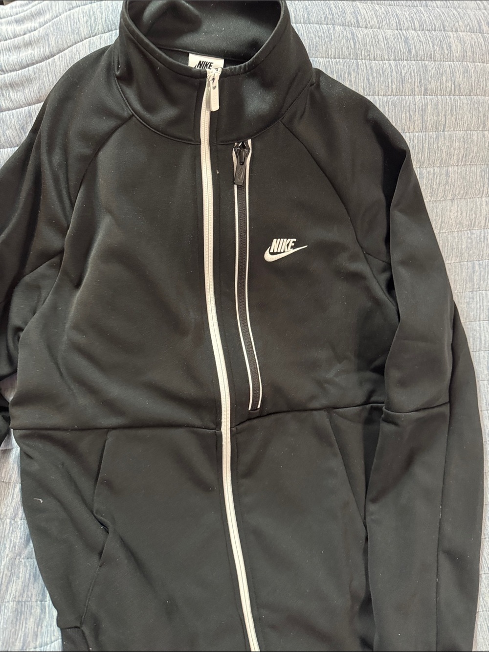 Nike Black Jacket with White Zipper and Logo